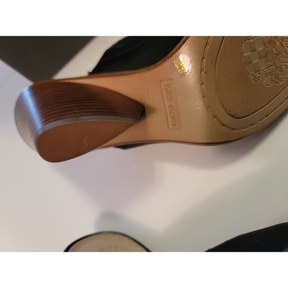 Vince Camuto Black Leather Platform Slide Wedge Wood Heel Sandals, Sz 7 Dormina - Picture 9 of 15